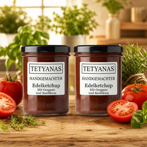 Tetyanas Edelketchup mit Oregano & Basilikum 2x 340g Glas