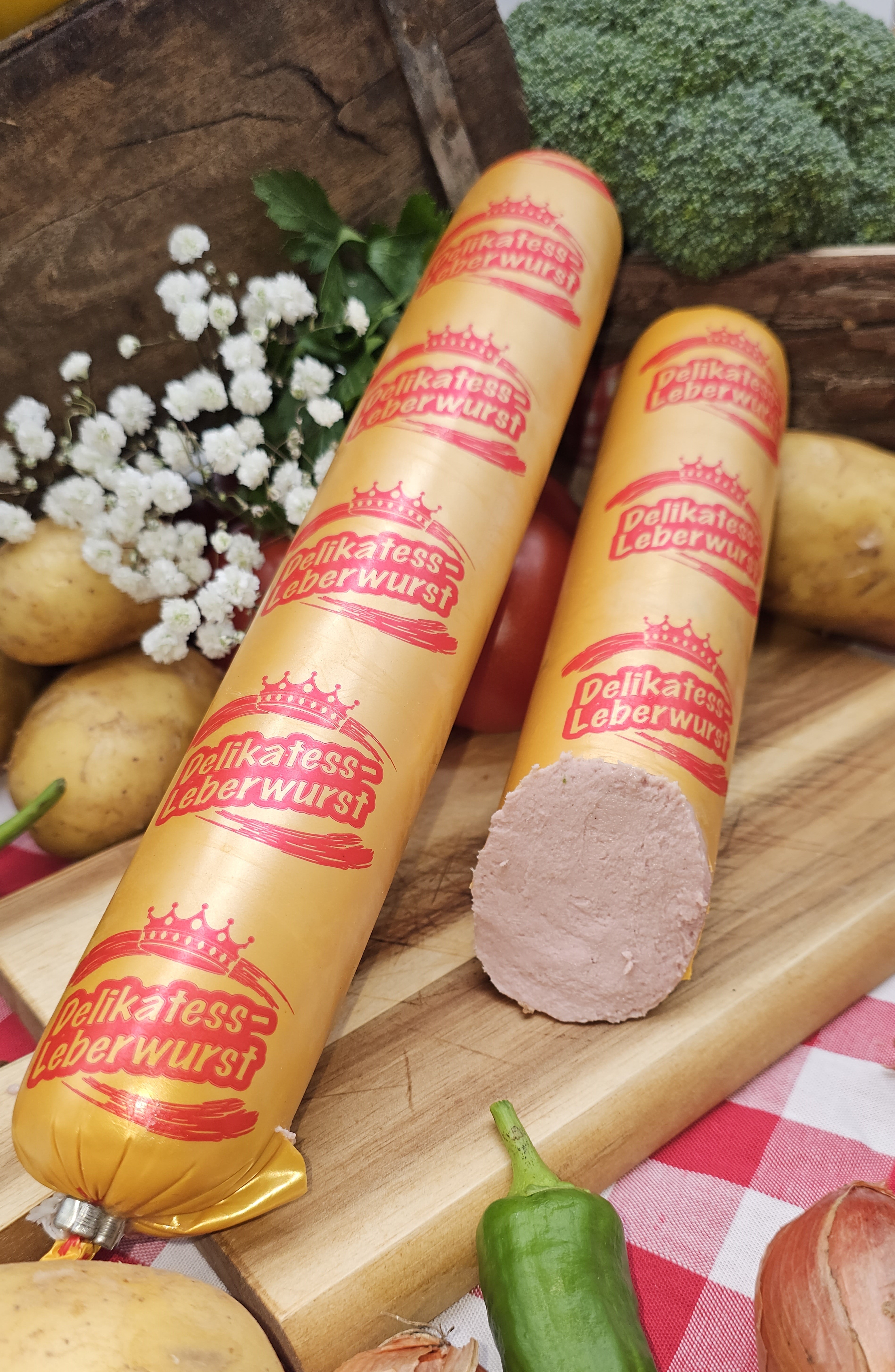 Kalbsleberwurst im Golddarm