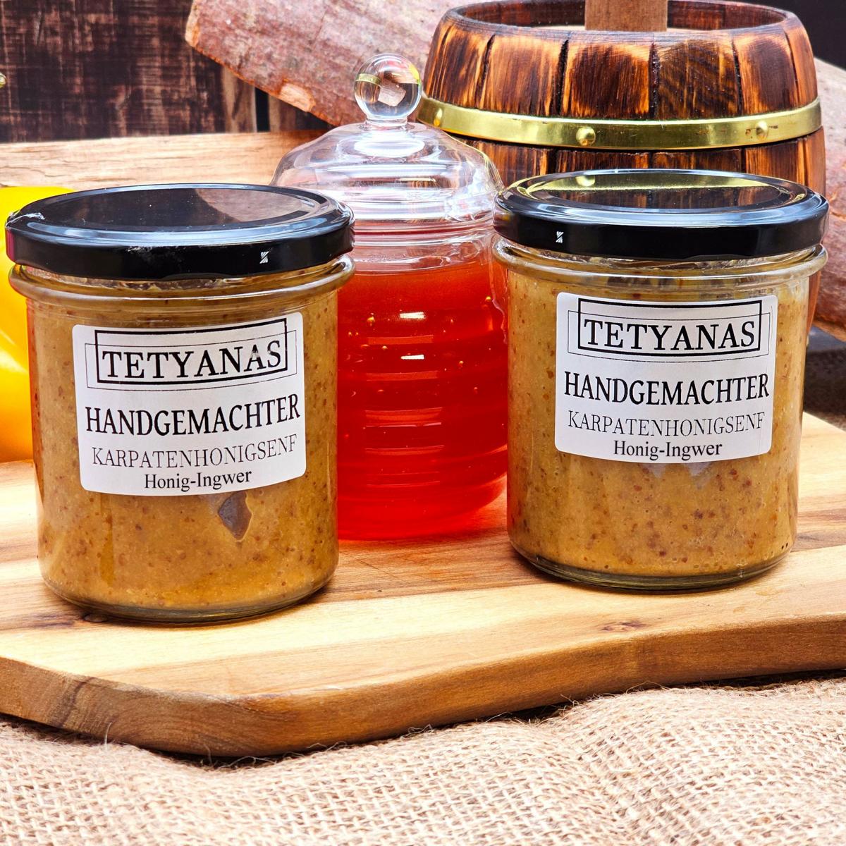 Tetyanas handgemachter Karpatensenf Honig-Ingwer 2x340g